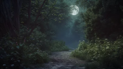 Crédence de cuisine en verre imprimé Route en forêt Ethereal moonlit pathway through a mystical forest