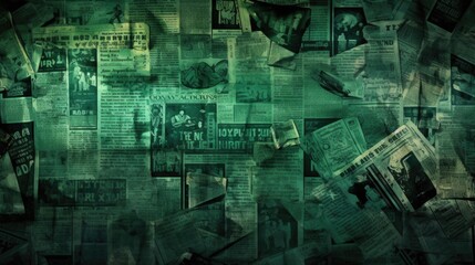 The background is old newspaper clippings in Emerald color.