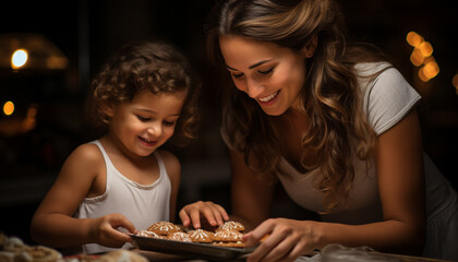 Mother and daughter bonding, baking sweet cookies generated by AI