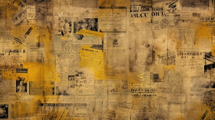 Fototapeta na wymiar The background is old newspaper clippings in Mustard color