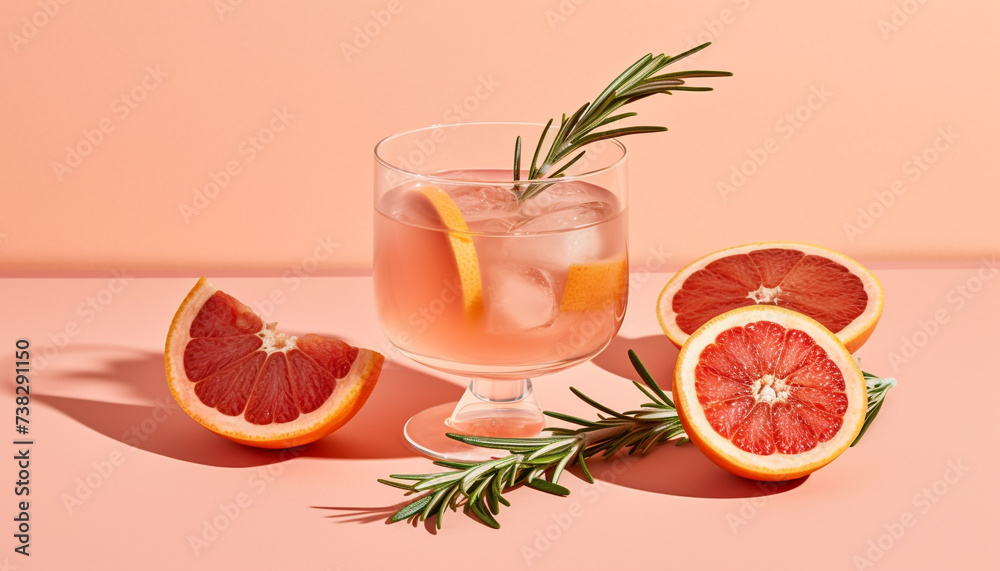 Poster fresh citrus fruit slice in a glass, refreshing summer drink generated by ai