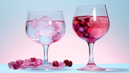 Fototapeta na wymiar Refreshing pink cocktail with ice and fruit, perfect for celebrations generated by AI