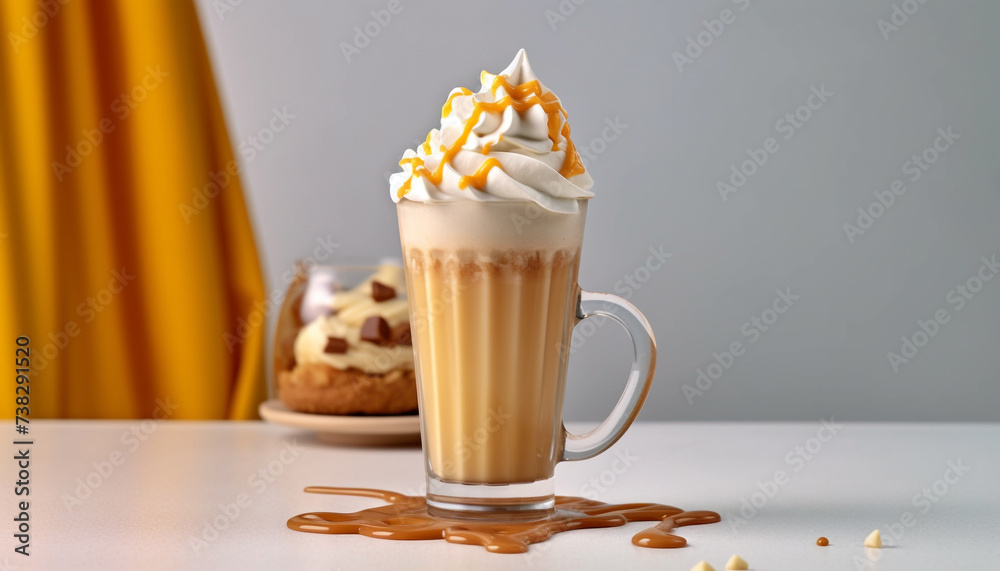 Sticker Gourmet coffee cup with whipped cream, chocolate, and sweetness generated by AI