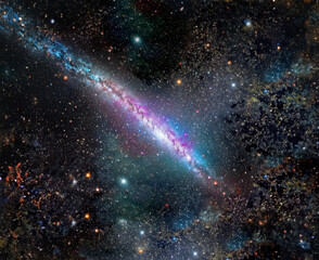 A view of space,  galaxy and stars. Universe filled with stars, nebula and galaxy. Panoramic view