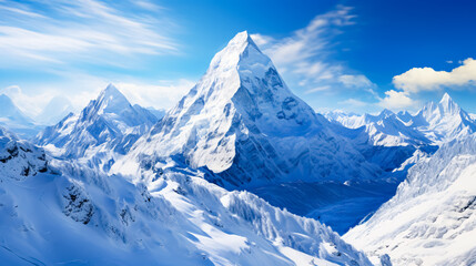 Fototapeta premium Beautiful view of mount Everest. Mountain landscape with snow and clear blue sky, Himalayas, Nepal. 