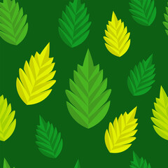 Obraz premium Spring print with leaves in green and yellow tones. Seamless vector illustration.eps