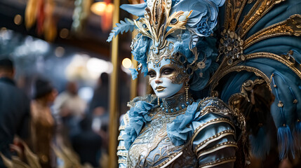 Participant in the Venice Carnival in Venice, Italy. The Venice Carnival is world-famous for its elaborate masks
