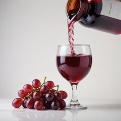 red wine pouring into glass with grapes
