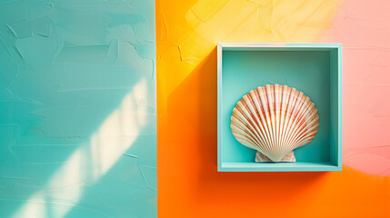 colorful background with a frame and a seashell