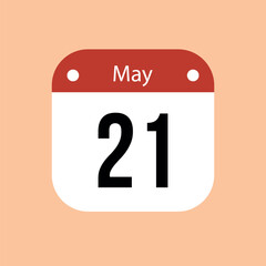 21 May calendar vector icon. Red May date for the days of the month and the week on a light background