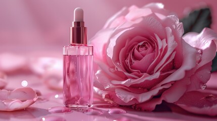 Obraz na płótnie Canvas Serum Dropper Bottle with Pink Rose