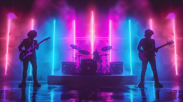Dynamic Rock Band Concert in Neon