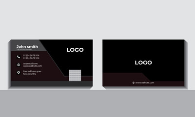 Double-sided creative trapezium shape stylist business card with unique design template, horizontal layout. Vector illustration.