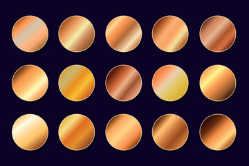 Gold gradient set. Metallic golden gradients collection of swatches