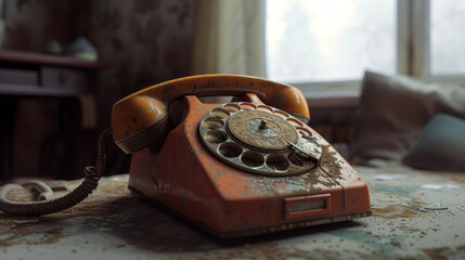 A vintage rotary telephone with a frayed cord, evoking memories of communication in a different era