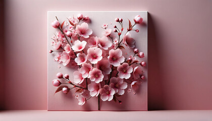 Pink flowers of bird cherry on a soft background. Copy space for text. Bright card for the holiday or invitation. Spring time.
