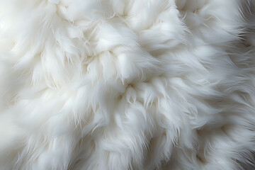 Fototapeta na wymiar Luxurious White Fur Texture Close-Up Close-up of rich white fur texture, perfect for background or detail in fashion and luxury design projects.