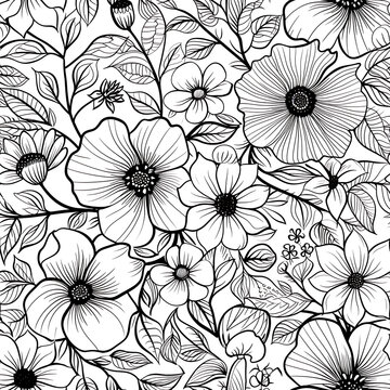 seamless floral pattern, black and white