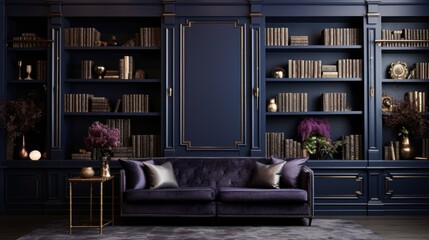 The background of the bookcases is in Indigo color