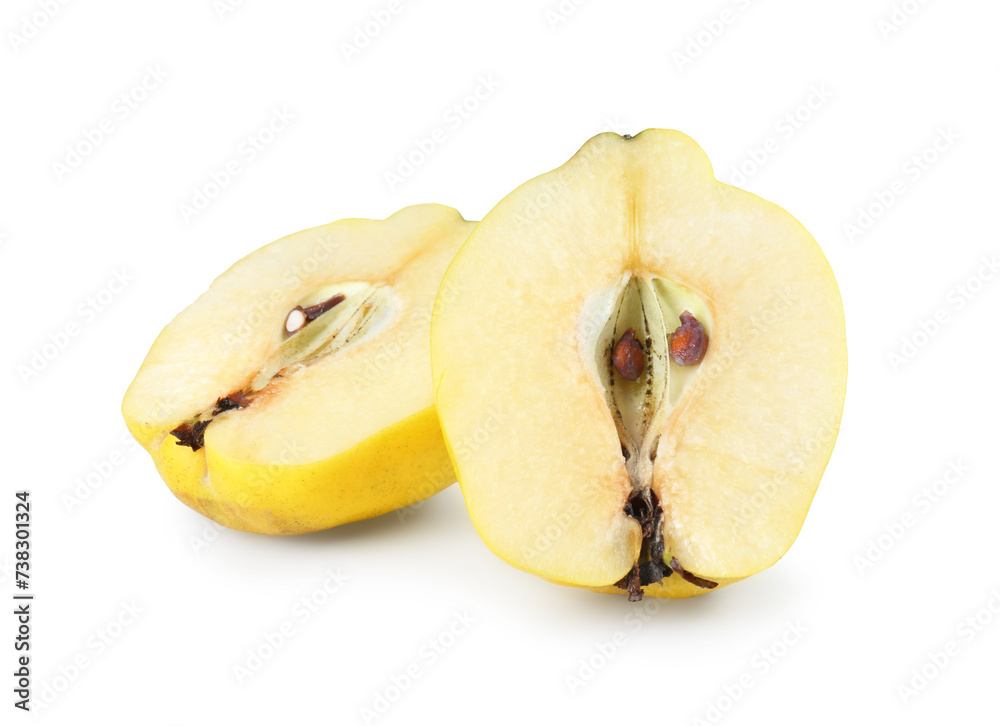 Wall mural halves of fresh ripe quince isolated on white