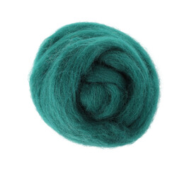 One green felting wool isolated on white, top view