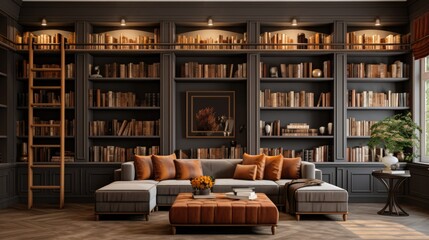 The background of the bookcases is in Mocha color
