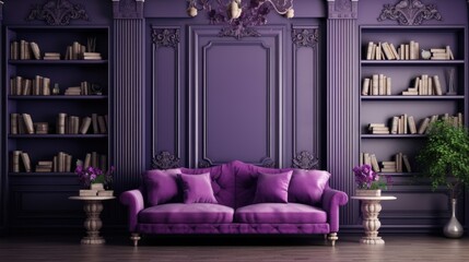 The background of the bookcases is in Violet color