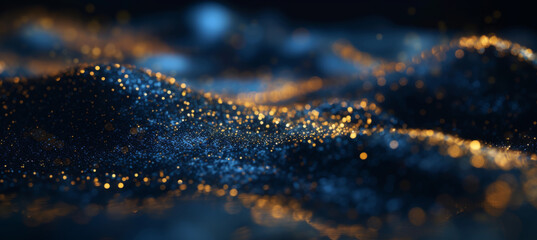 Navy Blue Glitter Dust with Golden Shimmer, Abstract Background - obrazy, fototapety, plakaty