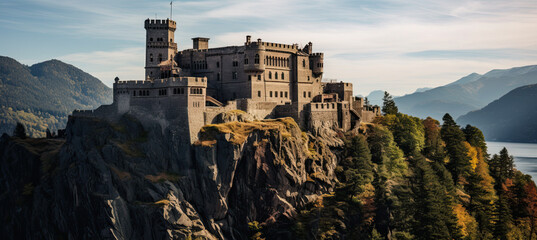 A majestic castle perched on a rocky outcrop - obrazy, fototapety, plakaty