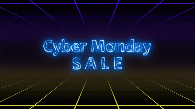 Cyber Monday sale neon sign retro background for video
