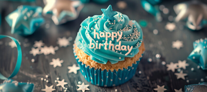 Cheerful Birthday Cupcake with Teal Highlights