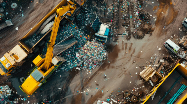 Amidst a vast landfill, a rugged truck ferries piles of garbage through the gritty construction site, its wheels grinding against the rough ground as it navigates the desolate street