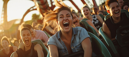Fototapeta na wymiar two scary terrified people on roller coaster