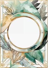watercolor artdeco frame in green yellow black color