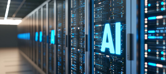 Futuristic AI Hub, Silver & Azure Server Room