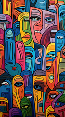 Obraz premium Colorful illustration of Pattern of a group of faces with different emotions background