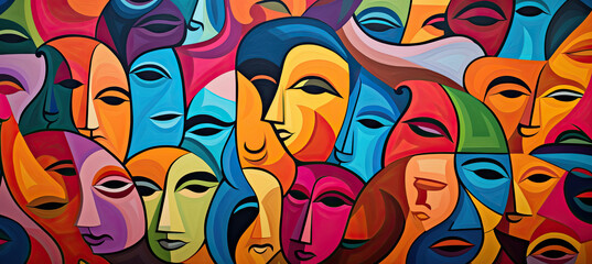 Obraz premium Colorful illustration of Pattern of a group of faces with different emotions background