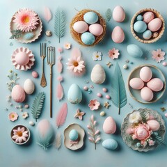 Fototapeta na wymiar Easter Background with Neatly organized Eggs. Generative AI.