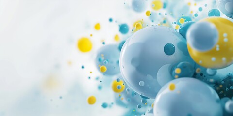 Dynamic Dance of Spheres: Abstract Blue and Yellow 3D Bubbles