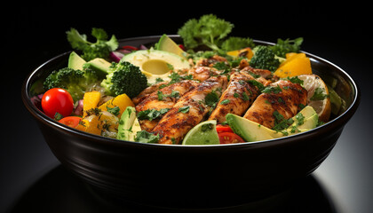 Grilled chicken salad, a healthy gourmet meal with freshness generated by AI
