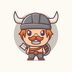 Cute viking cartoon mascot in outline style