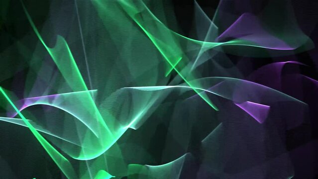 Glowing translucent waves of purple and green tones. Animated background and club video. Meditation video. Endless cycle. A loop