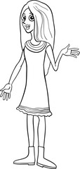 funny cartoon young woman or girl character coloring page