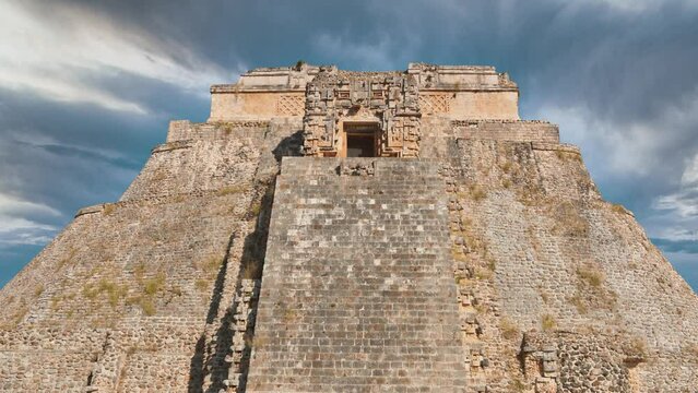 View of Pyramid of the magician in Uxmal Yucatan ruinas