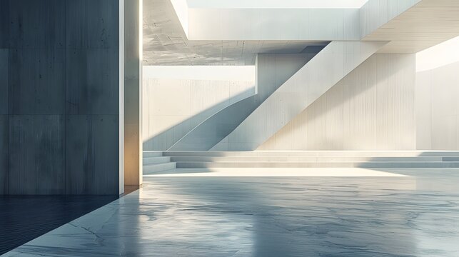 An ultra-realistic 8k image showcasing the clean lines and smooth surfaces of modern architecture. The composition is minimalist, with a focus on the interplay of light and shadow.