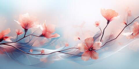 abstract flowering branch on a light background, beautiful floral background. Generative AI