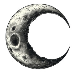 Moon Crescent Hand-Drawn Isolated on Transparent or White Background, PNG