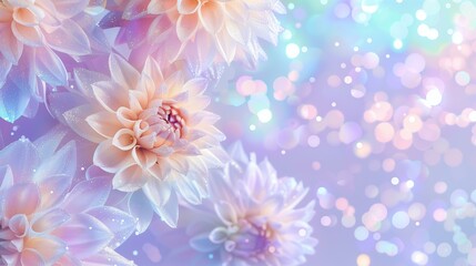 holographic glitter dahlias pattern on a pastel purple background