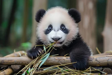 Foto op Plexiglas Baby panda eating bamboo in the forest, National panda day © Irina Bort
