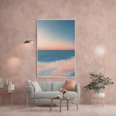living room with seascape print